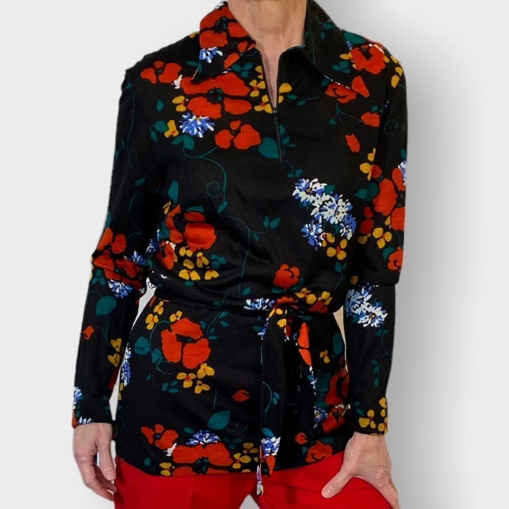 Vintage Top 70s Trissi Tunic Belted Shirt Size S • NEW WITH TAG •